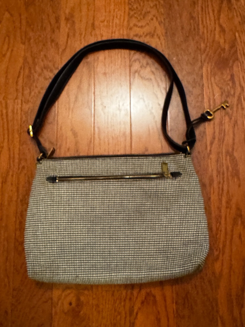 Fossil Black & White Houndstooth Tweed Crossbody with Front Leather Pocket - Picture 3 of 11